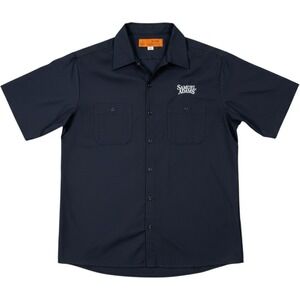 Samuel Adams Bayside Men's Large Navy Short Sleeve Work Shirt Button Front USA